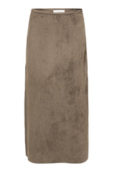 Jupe maxi taupe effet suède avec taille étroite et ourlet droit pour femme par YAYA, vue de face