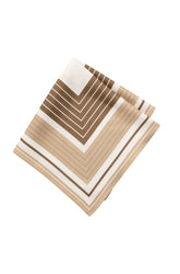 YAYA women's beige square scarf flat lay with brown and ivory concentric stripe border and stitched edge