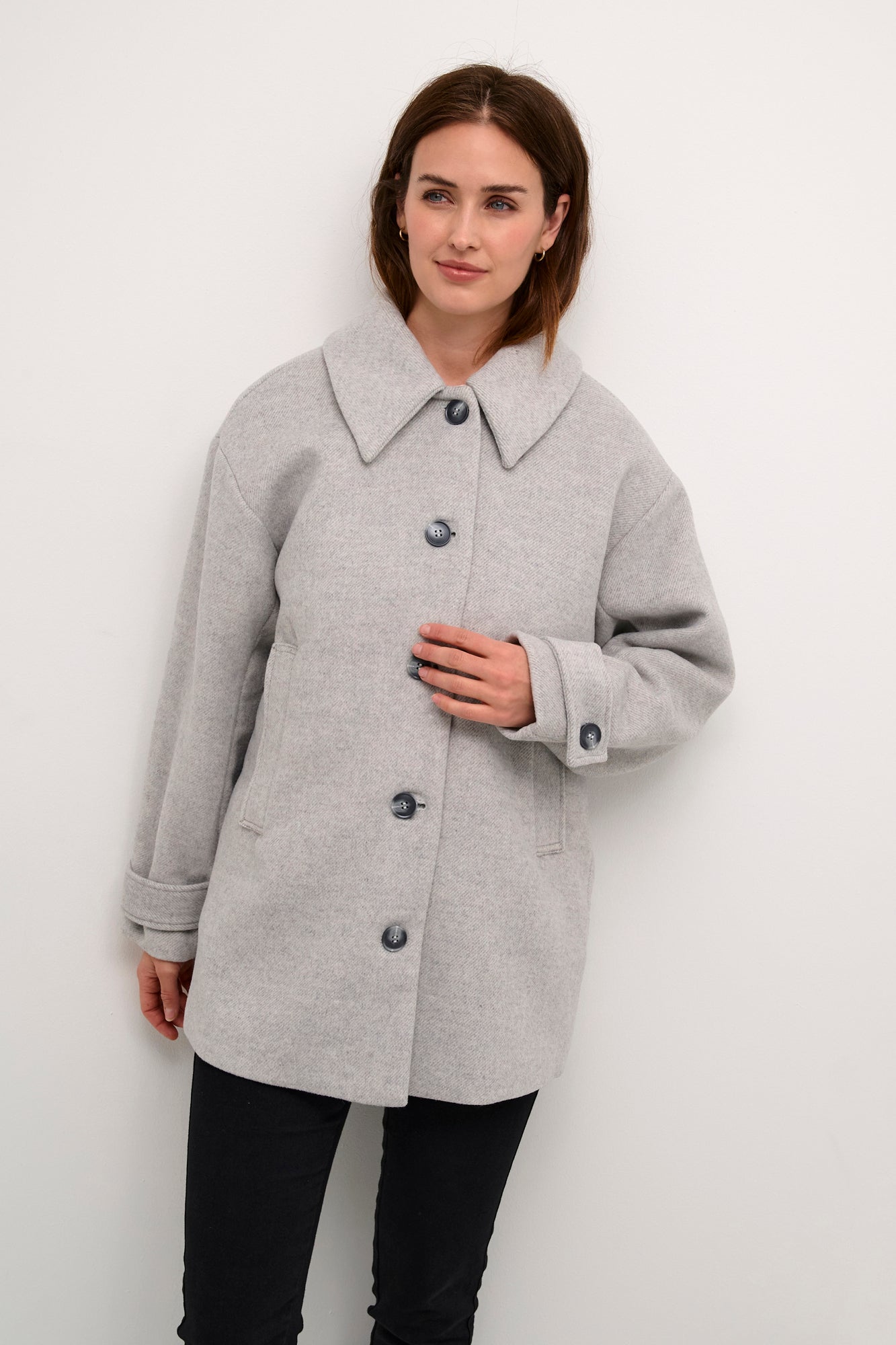 Woman's winter coat by Kaffe 10508759 Grey Melange Boutique