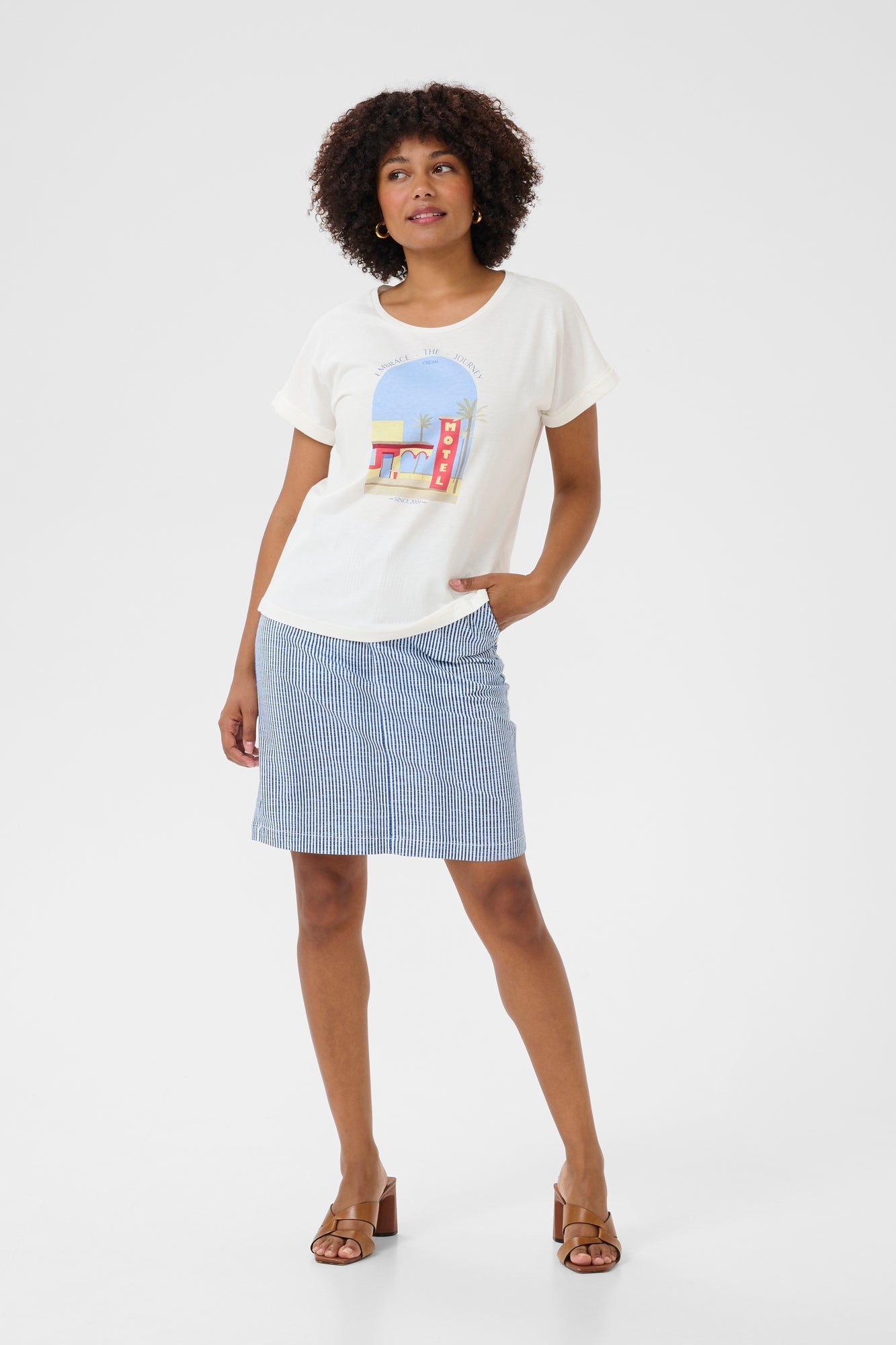 T-Shirt pour femme par Cream | 10613487 Bleu Jaune | Boutique Vvög, vêtements mode pour homme et femme