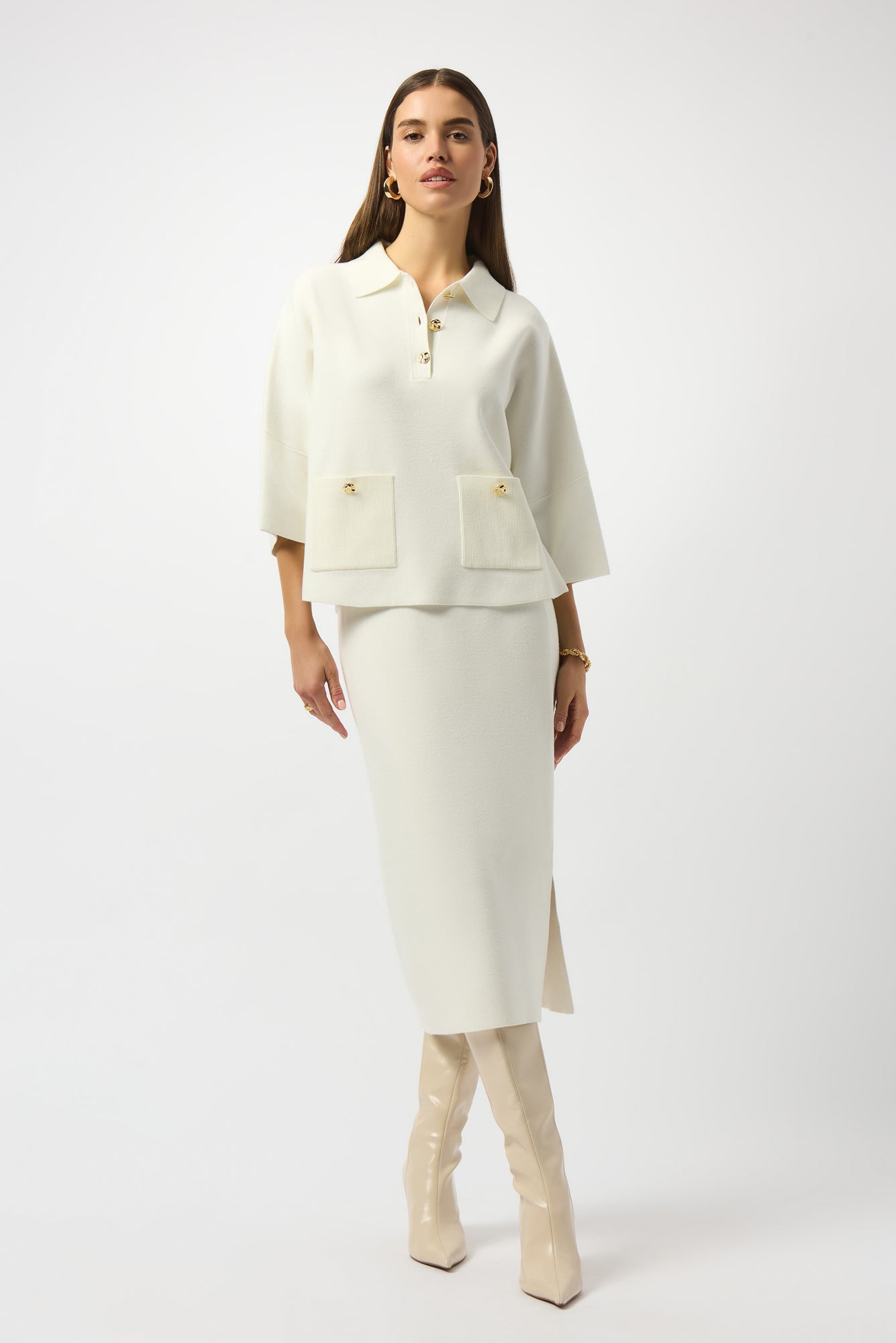 Polo manches 3/4 pour femme par Joseph Ribkoff | 253962 Blanc Hiver | Boutique Vvög, vêtements mode pour homme et femme