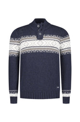 Tricot col boutonné pour homme par NZA | 25KN492 Mélange Bleu marine classique | Boutique Vvög, vêtements mode pour homme et femme