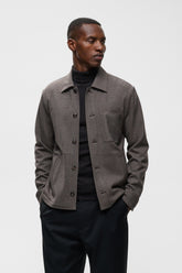 Matinique men's brown-gray textured overshirt with point collar, buttons and pockets, front model view