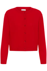 Cardigan en tricot rouge vif avec encolure ronde, boutons ton sur ton et ourlet côtelé pour femme par Part Two, vue de face