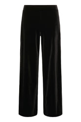 Pantalon jambe large large noir d’aspect velours avec large taille et ourlets droits, vue produit pour femme par Part Two