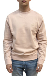 Sweat-shirt rose pâle à col rond avec écusson BOSS sur la poitrine pour homme par HUGO BOSS, vue de face