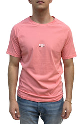 T-shirt rose uni à col rond, logo BOSS blanc au milieu et ourlet droit pour homme par HUGO BOSS, vue de face