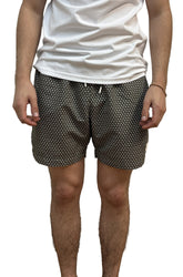 Short de bain foncé à motif diamant blanc et taille à cordon pour homme par HUGO BOSS, vue de face