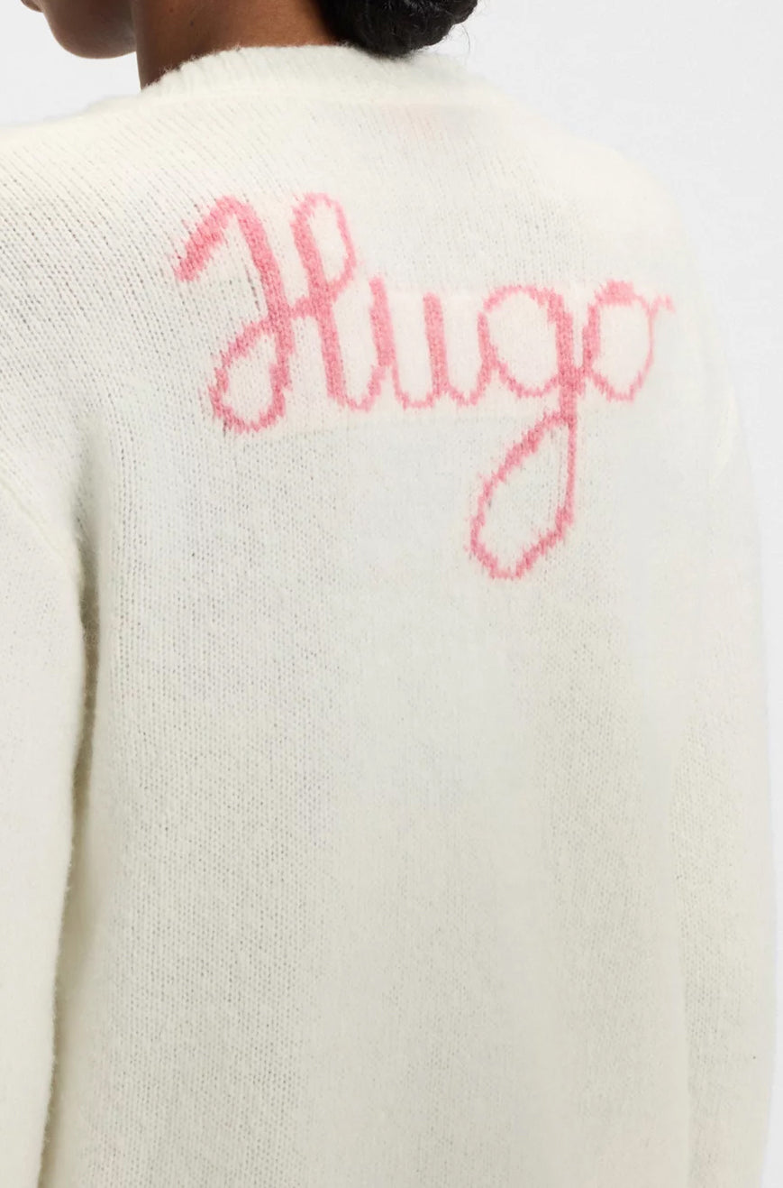 Chandail col V pour femme par HUGO BOSS | 50545092 Ouvert Blanc | Boutique Vvög, vêtements mode pour homme et femme