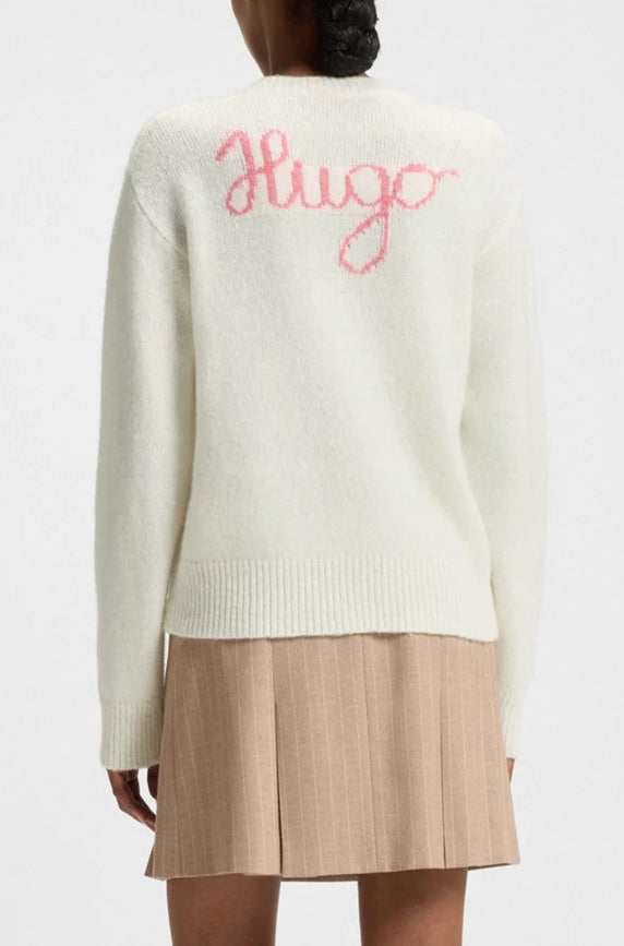 Chandail col V pour femme par HUGO BOSS | 50545092 Ouvert Blanc | Boutique Vvög, vêtements mode pour homme et femme