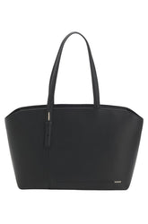 Sac fourre-tout noir structuré avec longues poignées, couture avant et petit logo HUGO pour femme par HUGO BOSS, vue de face
