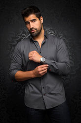 Chemise manches longues en Knit pour homme par Au Noir | ALEXANDER SLD Gris Foncé | Boutique Vvög, inventaire complet de la marque Au Noir