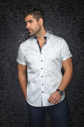 Chemise manches courtes pour homme par Au Noir | ALFIERI(SS) Blanc Bleu | Boutique Vvög, inventaire complet de la marque Au Noir