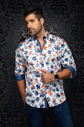 Chemise manches longues en coton extensible pour homme par Au Noir | AMARO Bleu Pâle Orange | Boutique Vvög, inventaire complet de la marque Au Noir