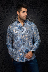 Chemise manches longues en coton extensible pour homme par Au Noir | ASHAR Bleu | Boutique Vvög, inventaire complet de la marque Au Noir