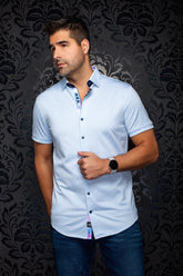 Chemise manches courtes en Knit extensible pour homme par Au Noir | ATACAMA (SS) Bleu | Boutique Vvög, inventaire complet de la marque Au Noir