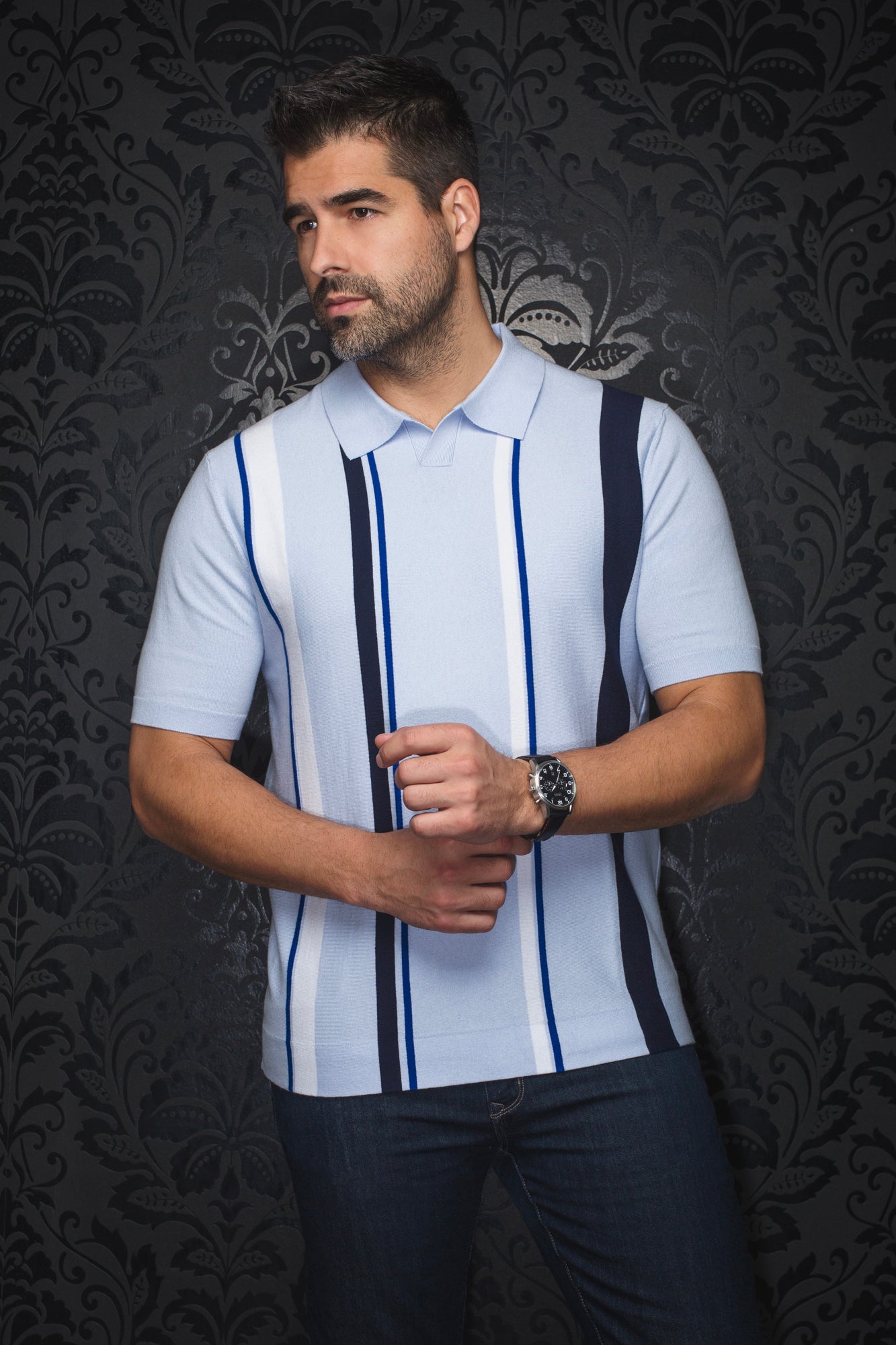 Polo en laine mérino pour homme par Au Noir | AVERY Bleu Clair | Boutique Vvög, inventaire complet de la marque Au Noir