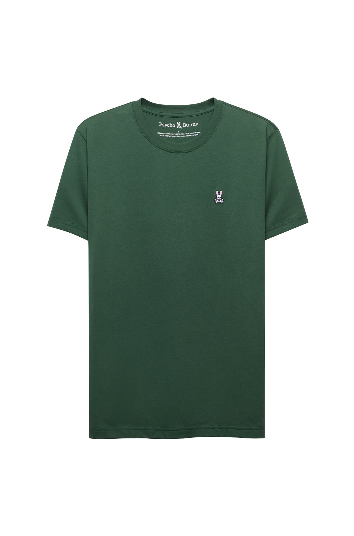 T-Shirt à col rond vert foncé, manches courtes, vue produit pour homme par Psycho Bunny