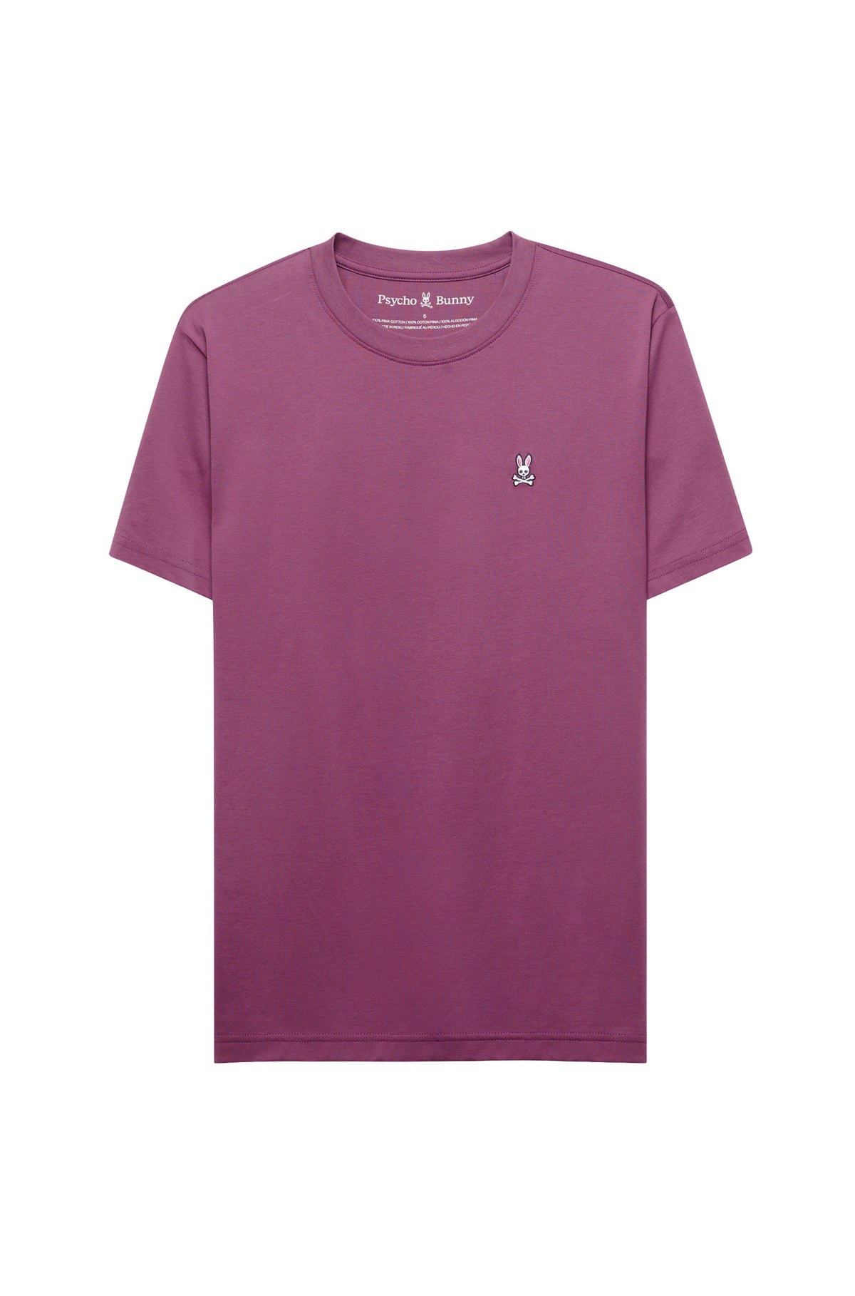 Vue de face d’un T-Shirt mauve violet à col rond, manches courtes et petit logo poitrine pour homme par Psycho Bunny