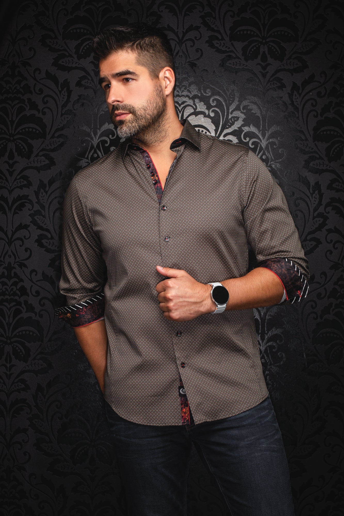 Chemise manches longues pour homme par Au Noir | BANGALORE Noir Beige | Boutique Vvög, inventaire complet de la marque Au Noir