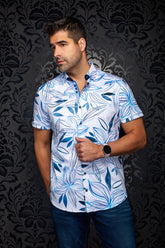 Chemise manches courtes en Knit extensible pour homme par Au Noir | BENJE (SS) Bleu Pâle | Boutique Vvög, inventaire complet de la marque Au Noir