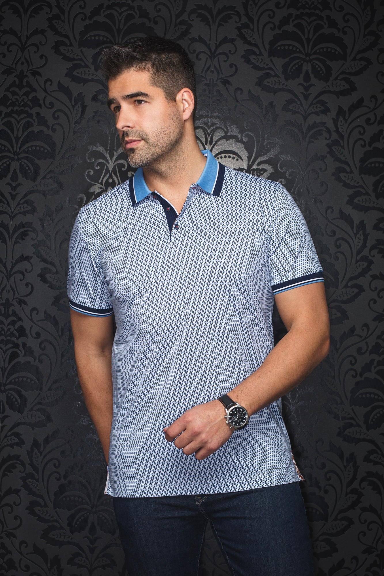 Polo pour homme par Au Noir | BENZ Blanc Marine | Boutique Vvög, inventaire complet de la marque Au Noir