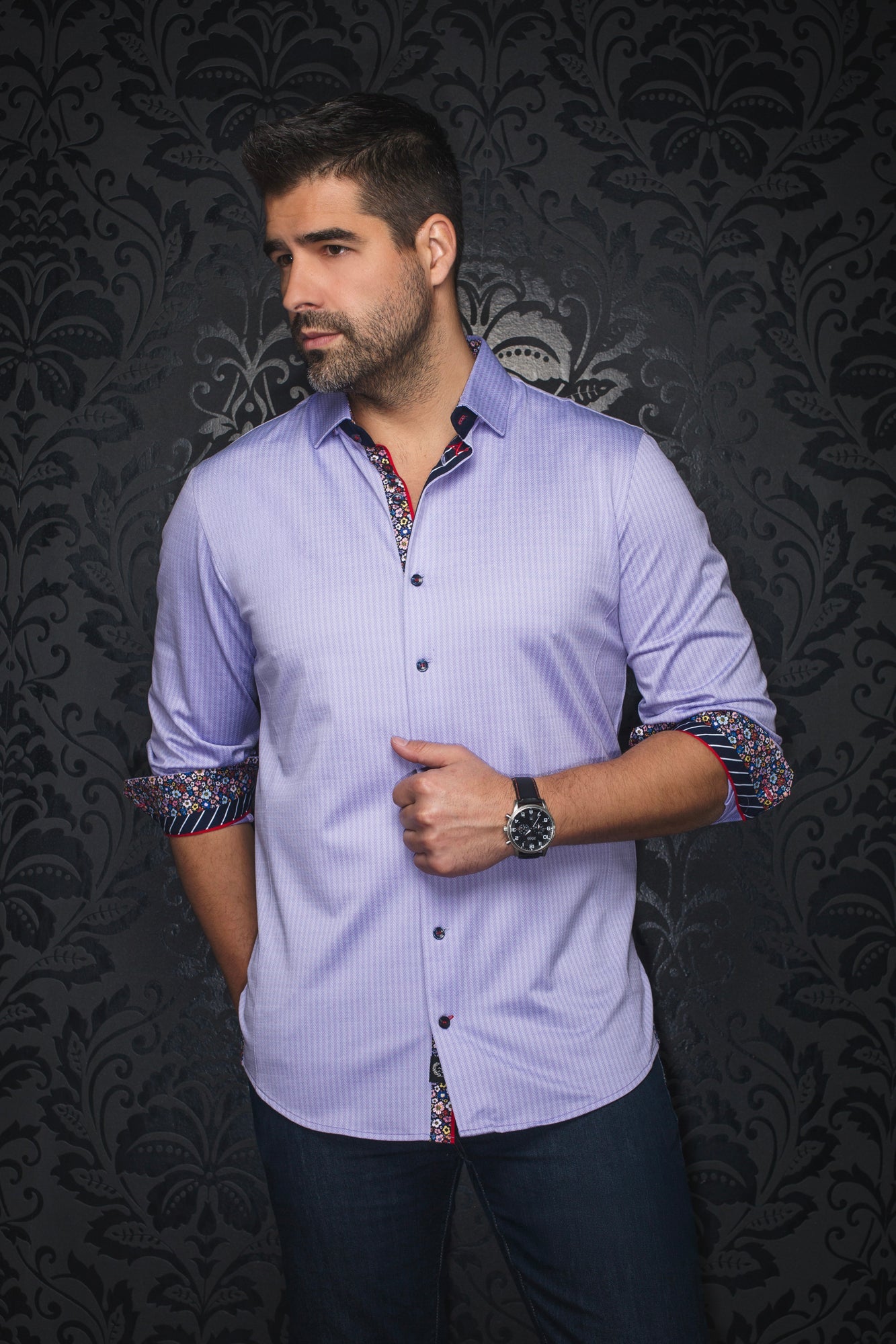 Chemise manches longues en Knit pour homme par Au Noir | BERNADO Lavande | Boutique Vvög, inventaire complet de la marque Au Noir
