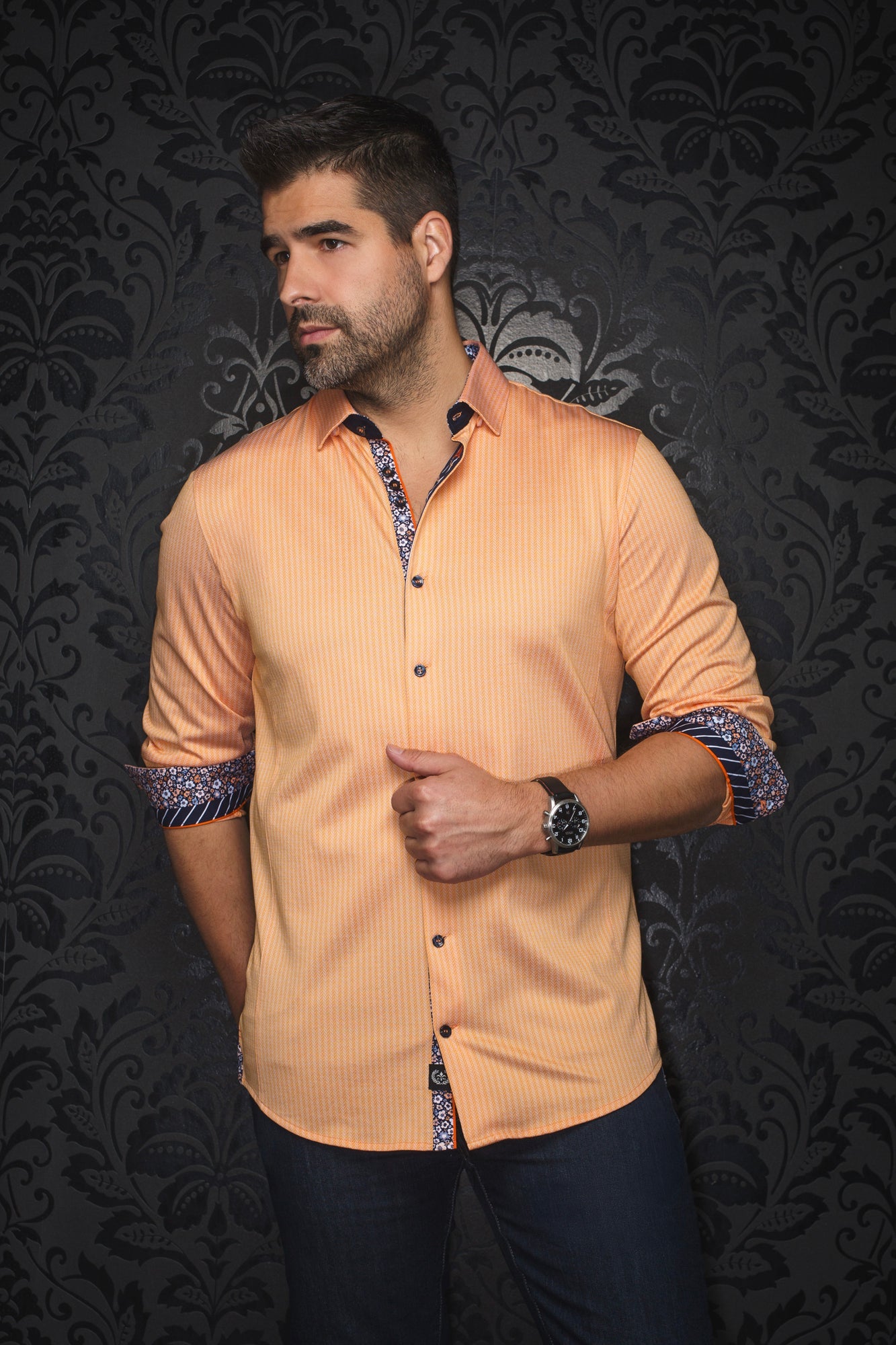 Chemise manches longues en Knit pour homme par Au Noir | BERNADO Orange | Boutique Vvög, inventaire complet de la marque Au Noir