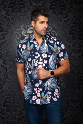 Chemise manches courtes en Knit extensible pour homme par Au Noir | BRASILIA (SS) Marine | Boutique Vvög, inventaire complet de la marque Au Noir