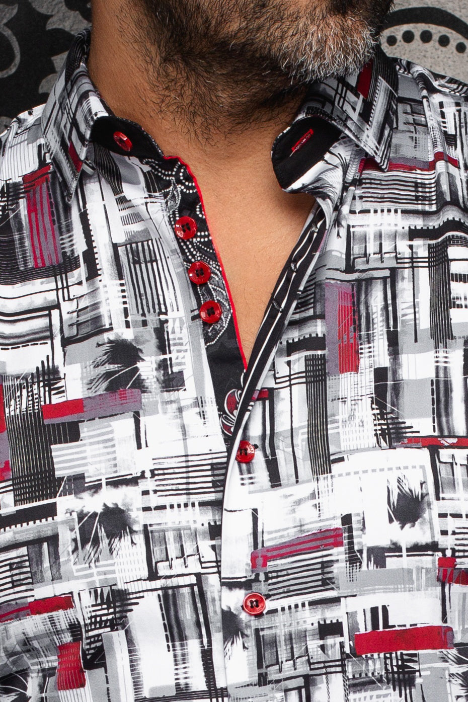 Chemise manches longues pour homme par Au Noir | BROOKLYN Blanc Rouge | Boutique Vvög, inventaire complet de la marque Au Noir