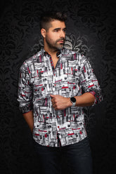 Chemise manches longues pour homme par Au Noir | BROOKLYN Blanc Rouge | Boutique Vvög, inventaire complet de la marque Au Noir