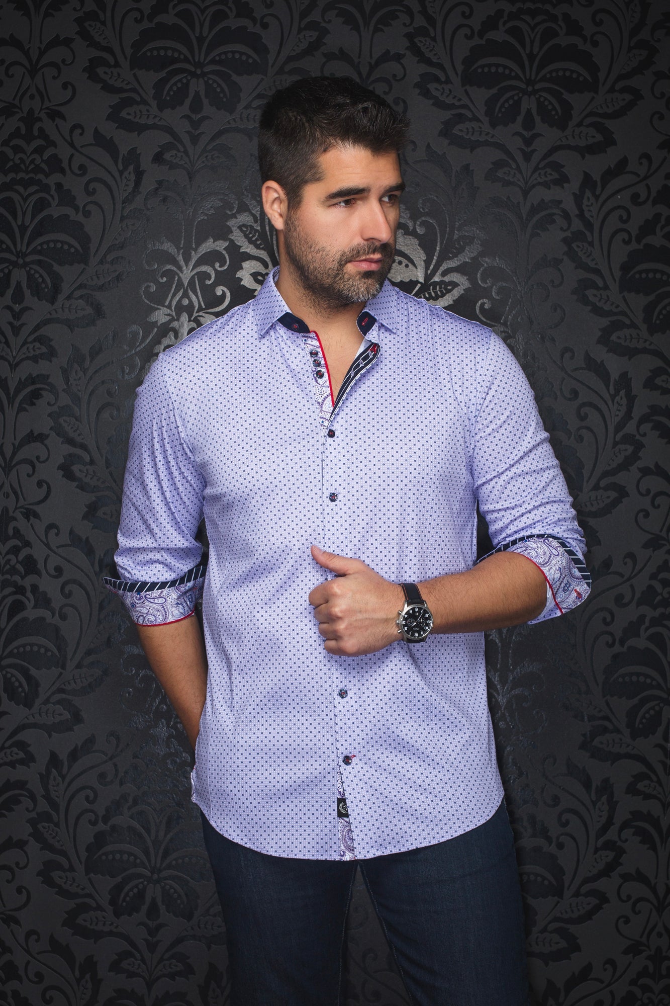 Chemise manches longues en Knit pour homme par Au Noir | CALDARA Lavande | Boutique Vvög, inventaire complet de la marque Au Noir