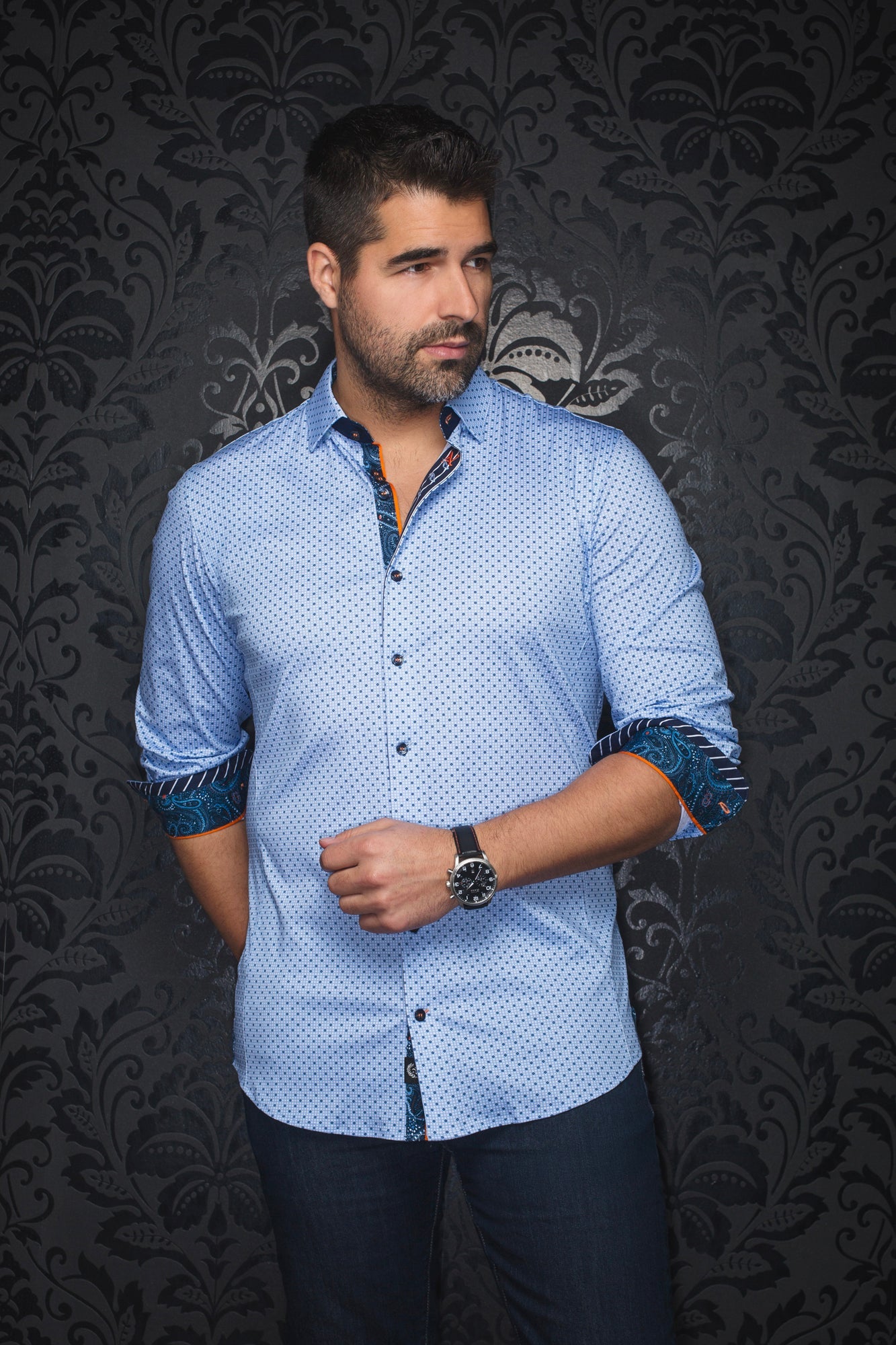 Chemise manches longues en Knit pour homme par Au Noir | CALDARA Bleu Clair | Boutique Vvög, inventaire complet de la marque Au Noir