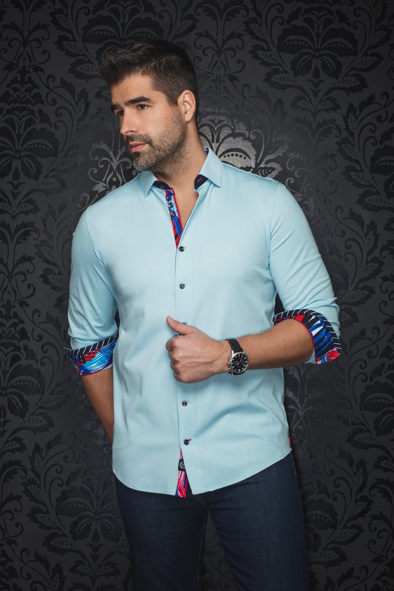 Chemise manches longues en Knit pour homme par Au Noir | CAPAZZA Turquoise | Boutique Vvög, inventaire complet de la marque Au Noir