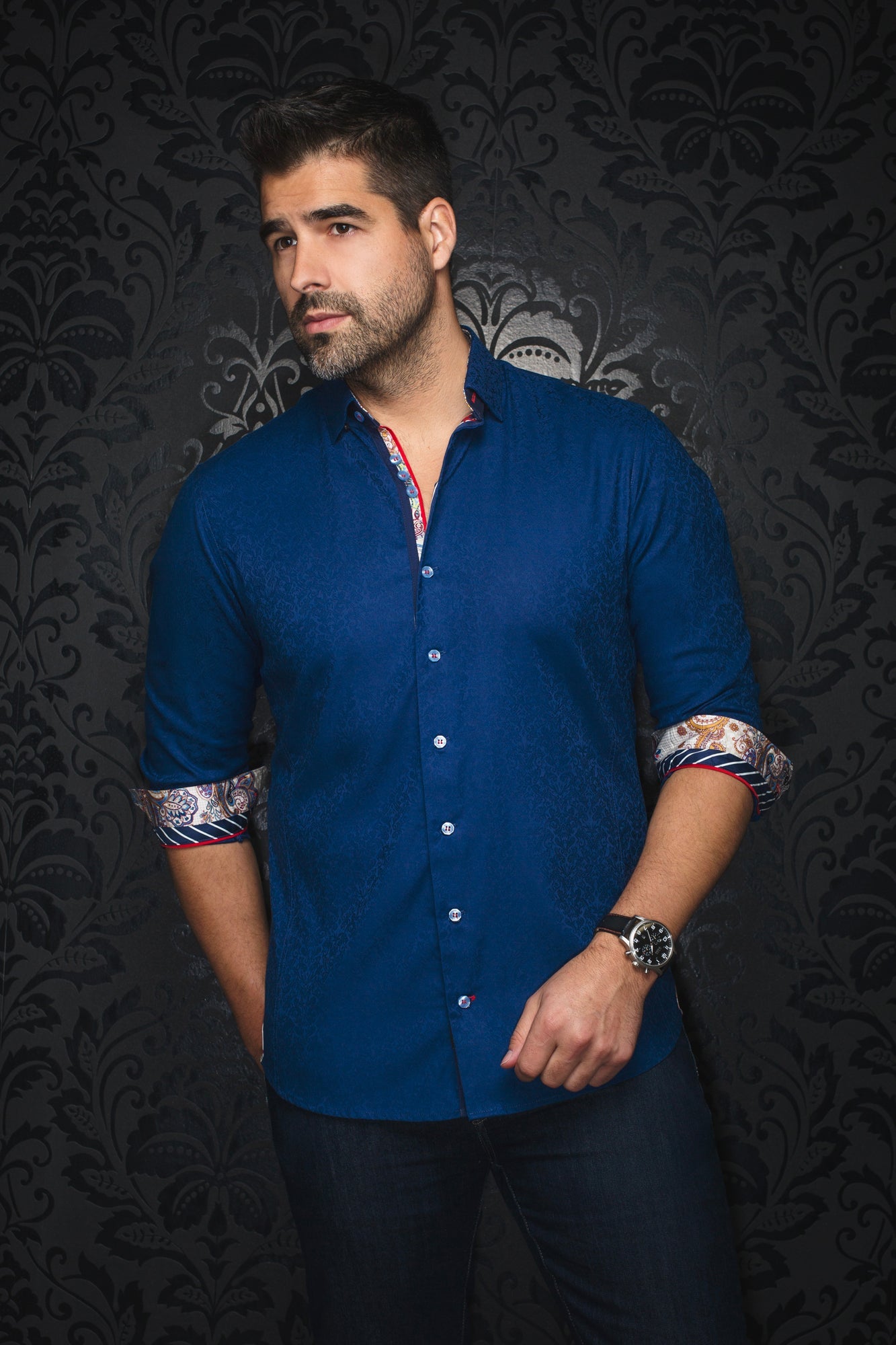 Chemise manches longues pour homme par Au Noir | CAPELLA Bleu Marine | Boutique Vvög, inventaire complet de la marque Au Noir