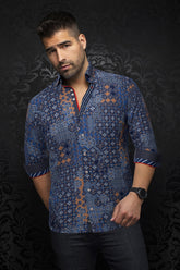 Long sleeve shirt for men by Au Noir | CARLSON Navy Tobacco | Boutique Vvög, complete inventory of the Au Noir brand