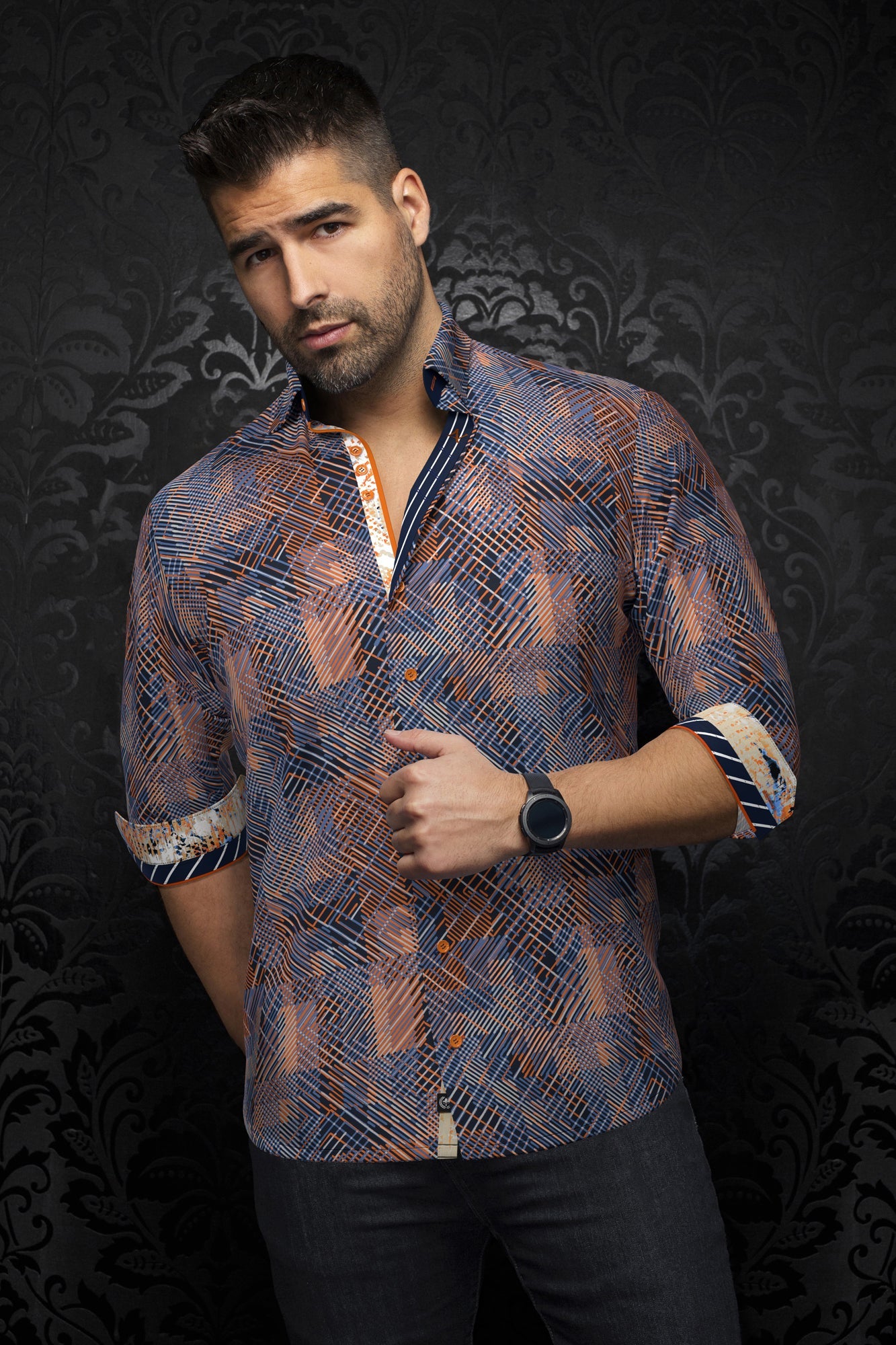 Chemise manches longues en Knit pour homme par Au Noir | CLARKE Orange | Boutique Vvög, inventaire complet de la marque Au Noir