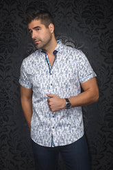 Chemise manches courtes pour homme par Au Noir | COLTON(SS) Blanc Bleu | Boutique Vvög, inventaire complet de la marque Au Noir