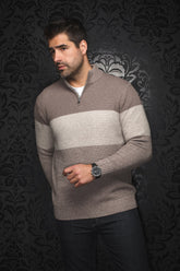 Merino wool 1/4 zip sweater for men by Au Noir | DALVIK Stone | Boutique Vvög, complete inventory of the Au Noir brand