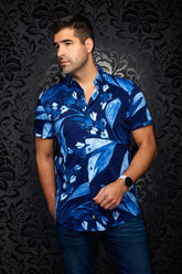 Chemise manches courtes en Knit extensible pour homme par Au Noir | DEW (SS) Marine | Boutique Vvög, inventaire complet de la marque Au Noir