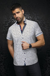 Chemise manches courtes en coton extensible pour homme par Au Noir | DULUTH (SS) Tabac Blanc | Boutique Vvog, inventaire complet de la marque Au Noir