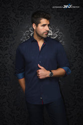 Chemise manches longues en Knit pour homme par Au Noir | DUNN Bleu Marine | Boutique Vvög, inventaire complet de la marque Au Noir