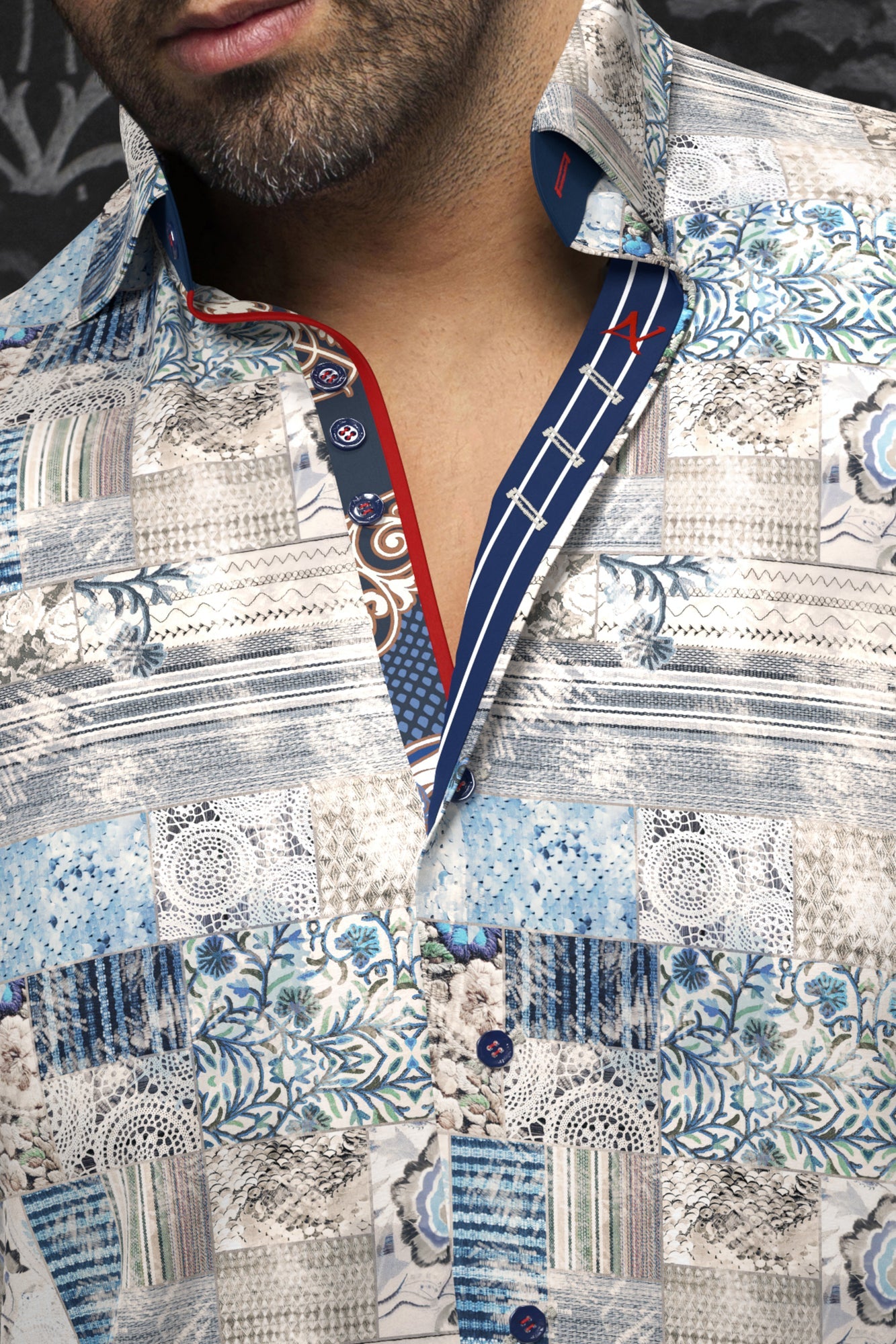 Chemise manches longues pour homme par Au Noir | EASTON Blanc Bleu | Boutique Vvög, inventaire complet de la marque Au Noir