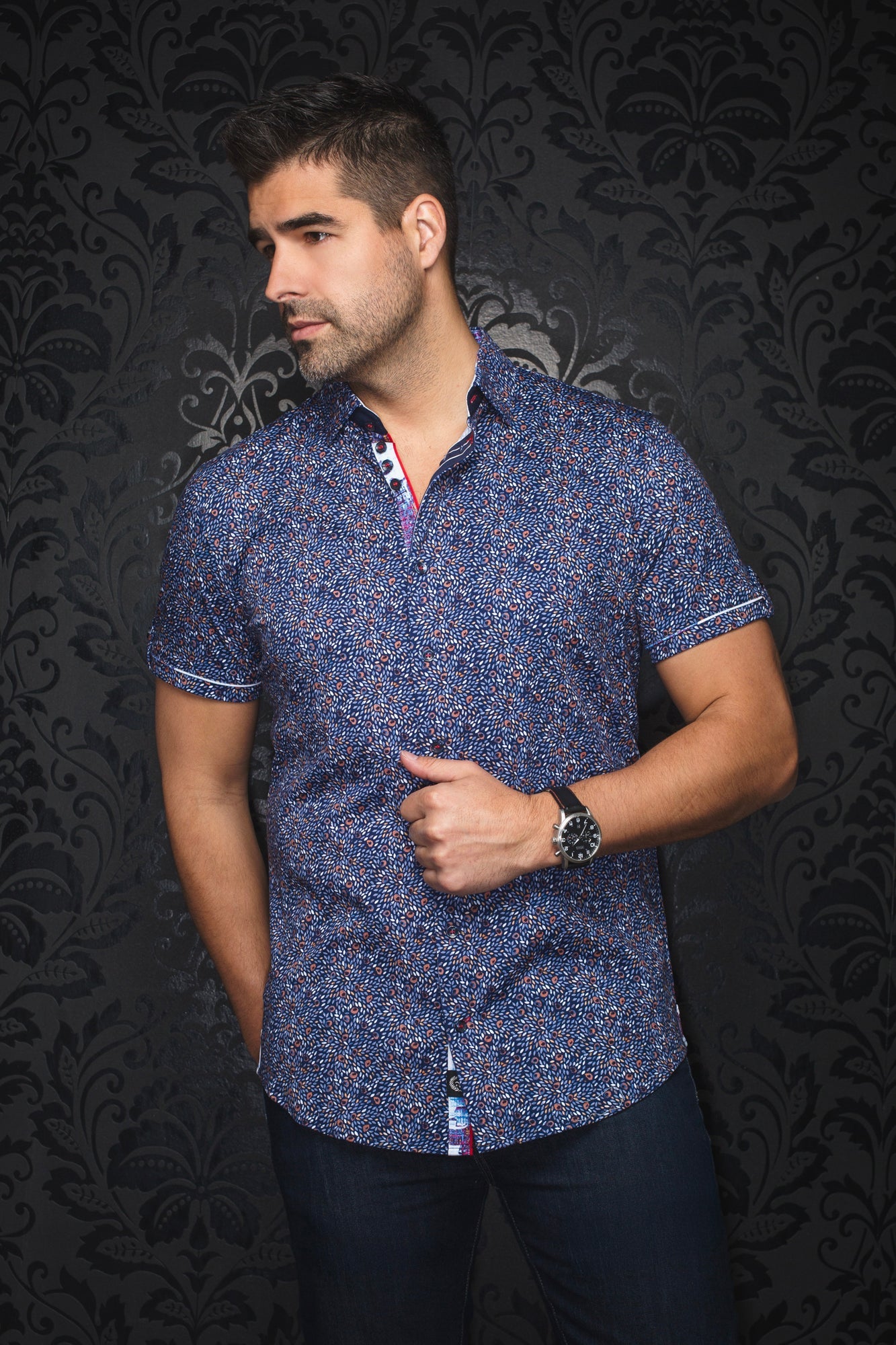 Chemise manches courtes en Knit pour homme par Au Noir | ELTON(SS) Marine | Boutique Vvög, inventaire complet de la marque Au Noir