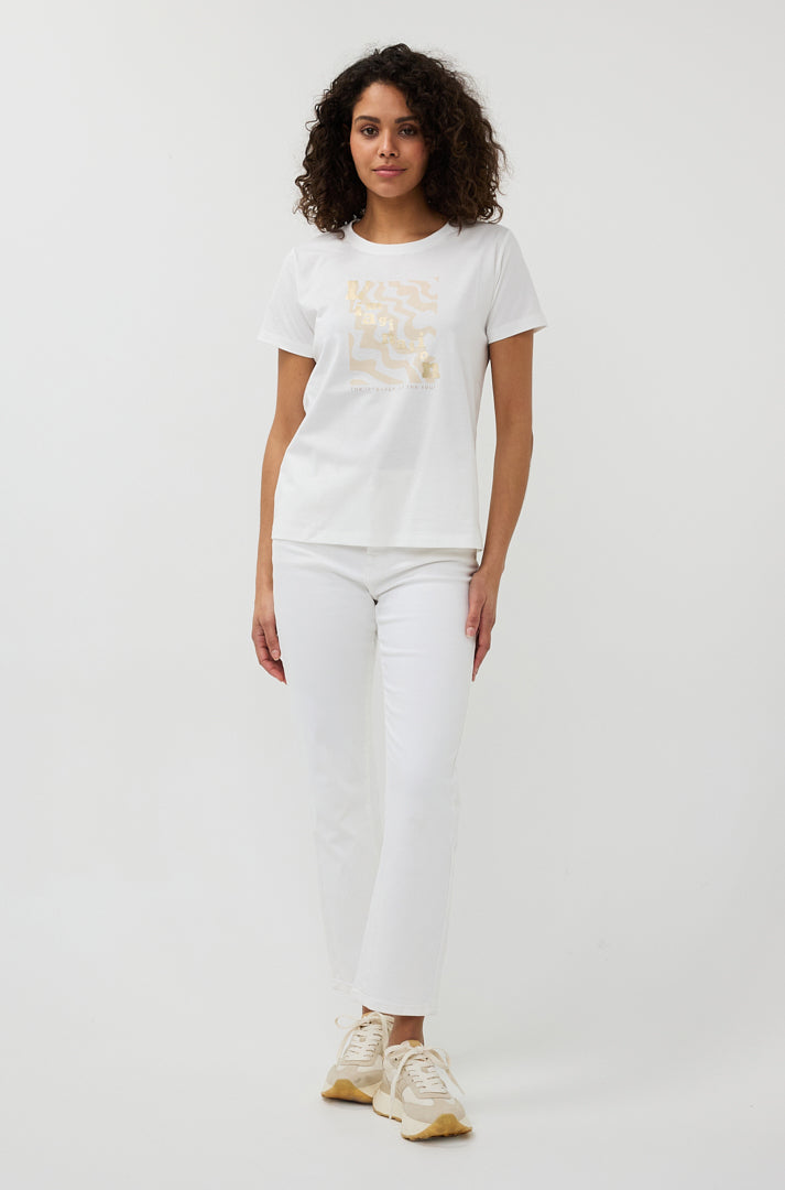 T-Shirt pour femme par Esqualo | SP2505015 Blanc Cassé/Sable | Boutique Vvög, vêtements mode pour homme et femme