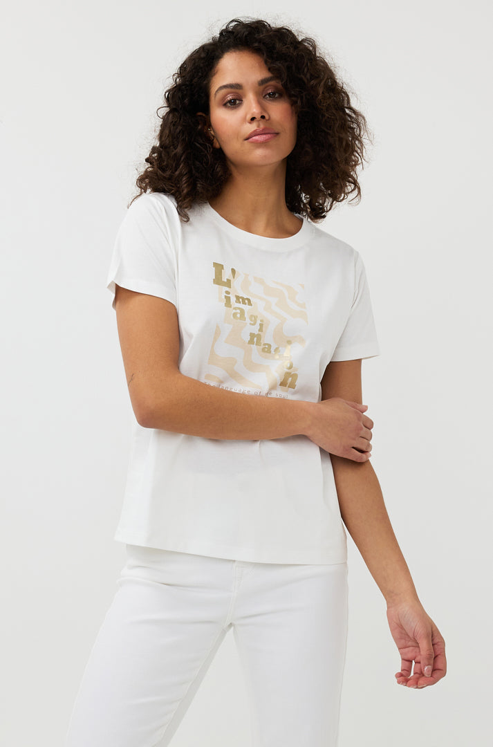 T-Shirt pour femme par Esqualo | SP2505015 Blanc Cassé/Sable | Boutique Vvög, vêtements mode pour homme et femme
