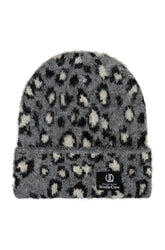 Esqualo women's fuzzy gray winter beanie with spotted knit pattern and black cuff patch shown from the front