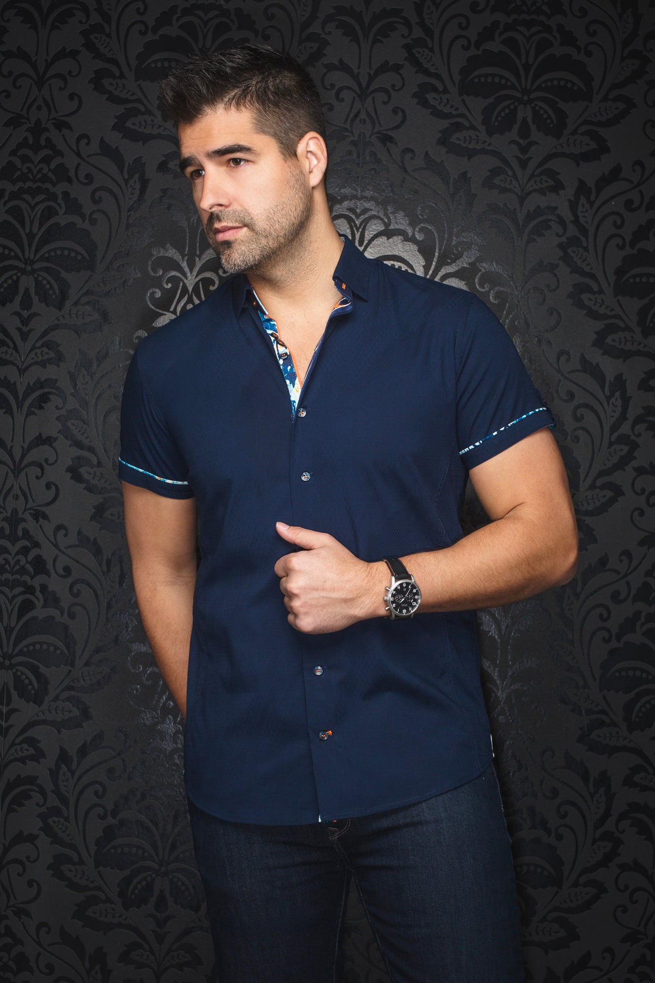 Chemise manches courtes pour homme par Au Noir | FAJARDO(SS) Marine | Boutique Vvög, inventaire complet de la marque Au Noir