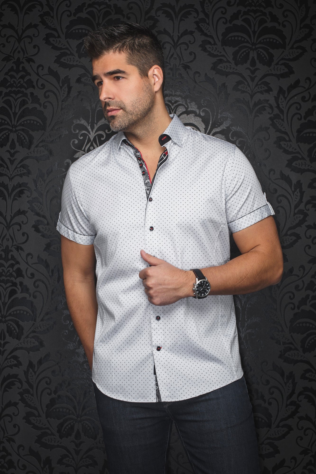 Chemise manches courtes pour homme par Au Noir | FARO(SS) Blanc Noir | Boutique Vvög, inventaire complet de la marque Au Noir