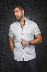 Chemise manches courtes pour homme par Au Noir | FARO(SS) Blanc Noir | Boutique Vvög, inventaire complet de la marque Au Noir